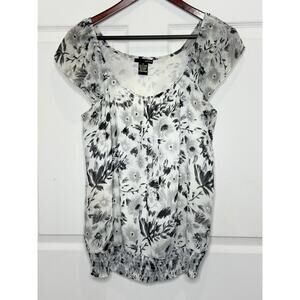 Cottura Blouse Black White Floral Sz M Cap Sleeve Scoop Neck